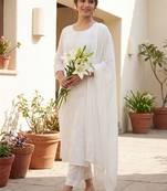Women Ethnic Motifs Embroidered Chikankari Cotton Kurta with Trousers & With Dupatta
