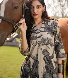 Tribal Printed V-Neck Linen Straight Kurta With Trouser