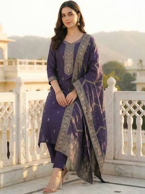 Women Ethnic Motifs Embroidered Thread Work Kurta with Trousers & With Dupatta 1