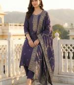 Women Ethnic Motifs Embroidered Thread Work Kurta with Trousers & With Dupatta