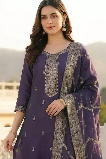 Women Ethnic Motifs Embroidered Thread Work Kurta with Trousers & With Dupatta