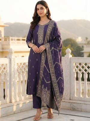Women Ethnic Motifs Embroidered Thread Work Kurta with Trousers & With Dupatta 4