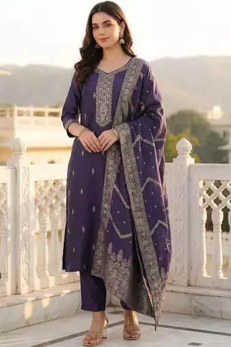 Women Ethnic Motifs Embroidered Thread Work Kurta with Trousers & With Dupatta