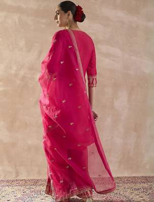 Ethnic Motifs Embroidered Straight Thread Work Kurta With Palazzos & Dupatta 6