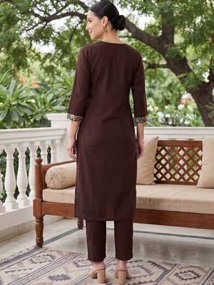 Women Floral Embroidered Thread Work Cotton Kurta with Trousers & With Dupatta 4