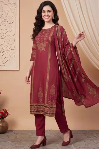 Women Ethnic Motifs Printed Cotton Kurta with Trousers & With Dupatta