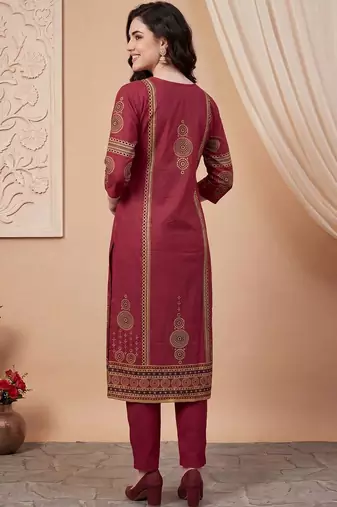Women Ethnic Motifs Printed Cotton Kurta with Trousers & With Dupatta