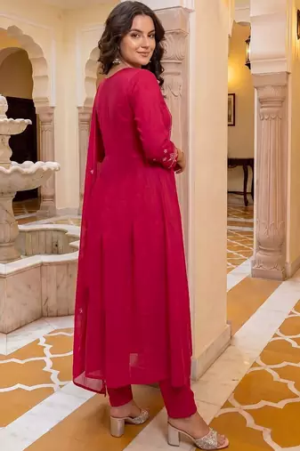 Women Ethnic Motifs Embroidered Tiered Thread Work Cotton Kurta with Trousers & With Dupatta