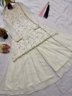 Light Yellow Color  Multi Embroidery And Hand Bids Work Georgette Salwar Suit 3