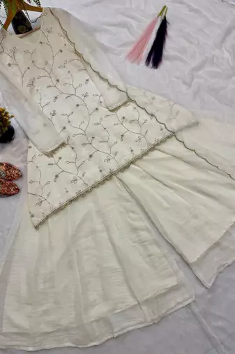 Light Yellow Color  Multi Embroidery And Hand Bids Work Georgette Salwar Suit