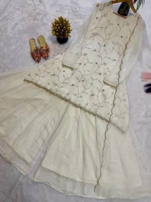 Light Yellow Color  Multi Embroidery And Hand Bids Work Georgette Salwar Suit 4