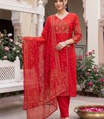 Women Ethnic Motifs Printed Cotton Kurta with Trousers & With Dupatta