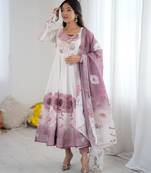  printed organza silk blend flared anarkali pant and dupatta set
