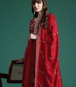 Ethnic Motifs Zari Embroidered Kurta With Trousers & Dupatta
