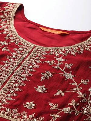 Ethnic Motifs Zari Embroidered Kurta With Trousers & Dupatta 2