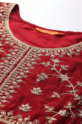 Ethnic Motifs Zari Embroidered Kurta With Trousers & Dupatta