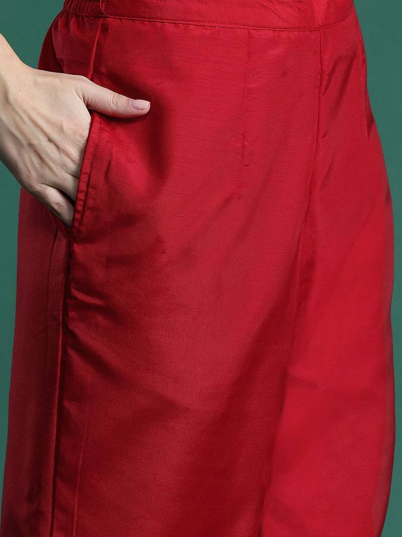 Ethnic Motifs Zari Embroidered Kurta With Trousers & Dupatta