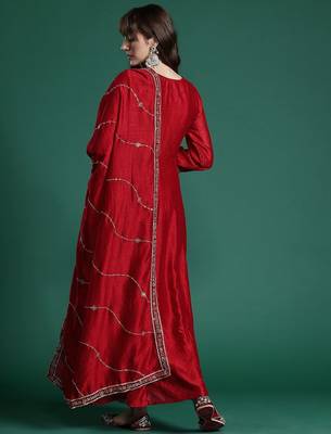 Ethnic Motifs Zari Embroidered Kurta With Trousers & Dupatta 7