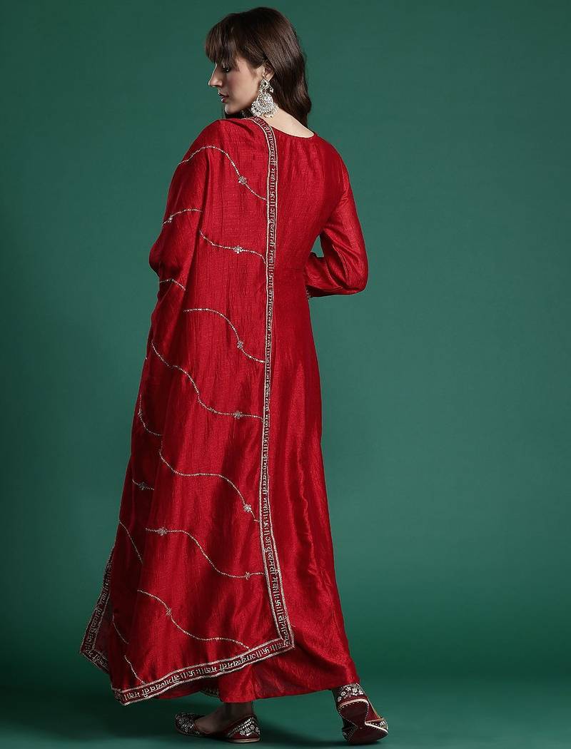 Ethnic Motifs Zari Embroidered Kurta With Trousers & Dupatta