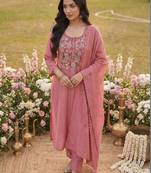 Women Ethnic Motifs Embroidered Thread Work Kurta with Trousers & With Dupatta