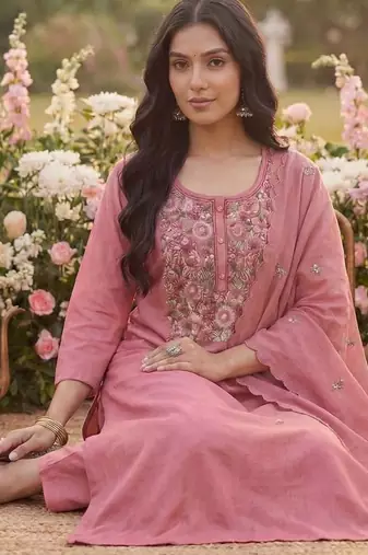 Women Ethnic Motifs Embroidered Thread Work Kurta with Trousers & With Dupatta