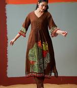 Brown Printed A-line Kurta Trousers Set