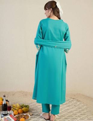 Women Embroidered Beads & Stones Cotton Kurta with Trousers & Dupatta 4