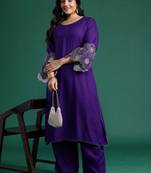 Plus Size Motifs Thread Work Kurta with Trousers