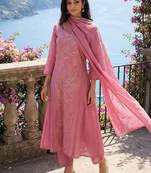 Women Floral Thread Work Kurta with Trousers & With Dupatta