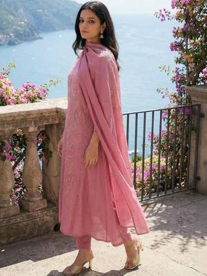 Women Floral Thread Work Kurta with Trousers & With Dupatta 2