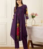 Floral Printed Thread Work Cotton Kurta With Palazzos