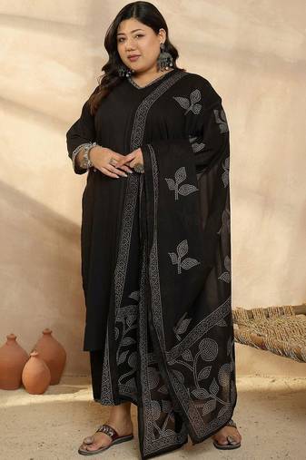 Plus Size Ethnic Motifs Kurta with Palazzos & With Dupatta