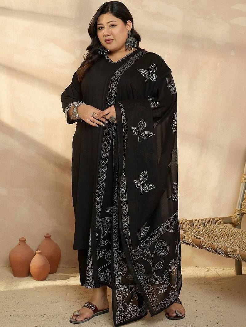 Plus Size Ethnic Motifs Kurta with Palazzos & With Dupatta