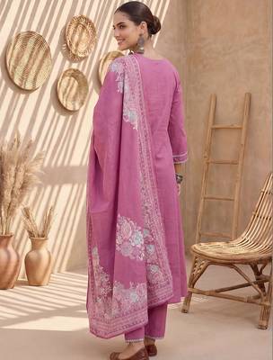 Women Floral Embroidered Thread Work Cotton Kurta with Trousers & With Dupatta 6