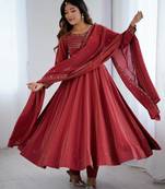  embroidery chanderi silk blend flared anarkali pant and dupatta set