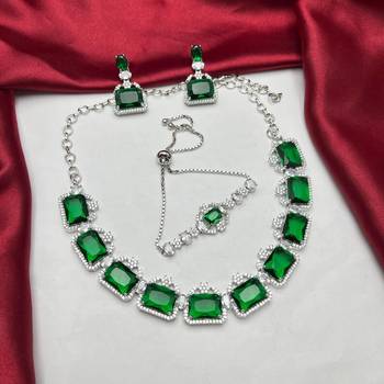 emerald green bridal jewellery set, silver rhinestone necklace earrings, wedding statement set 2