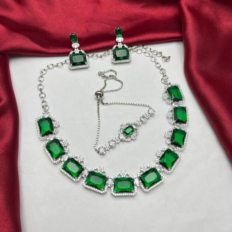 emerald green bridal jewellery set, silver rhinestone necklace earrings, wedding statement set