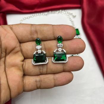 emerald green bridal jewellery set, silver rhinestone necklace earrings, wedding statement set 4