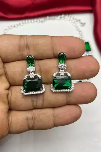 emerald green bridal jewellery set, silver rhinestone necklace earrings, wedding statement set