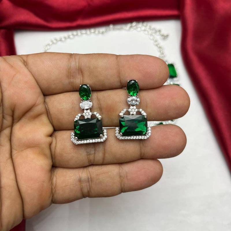 emerald green bridal jewellery set, silver rhinestone necklace earrings, wedding statement set