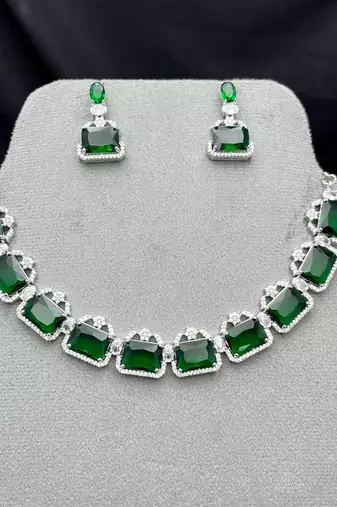 emerald green bridal jewellery set, silver rhinestone necklace earrings, wedding statement set