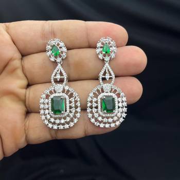 emerald green zircon necklace set  silver plated rani haar, bridal statement jewellery 4