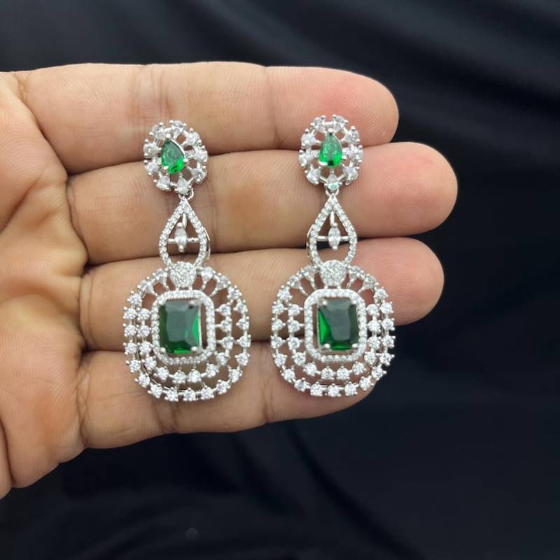 emerald green zircon necklace set  silver plated rani haar, bridal statement jewellery