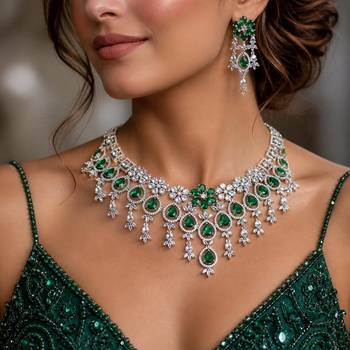 emerald green bridal necklace set  silver cz teardrop statement jewellery 1