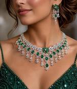 emerald green bridal necklace set  silver cz teardrop statement jewellery