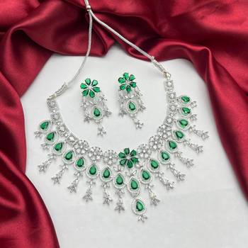 emerald green bridal necklace set  silver cz teardrop statement jewellery 2
