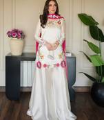 White Color  Multi Embroidery And Bids Moti Work Silk Blend Salwar Suit