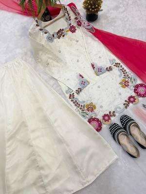 White Color  Multi Embroidery And Bids Moti Work Silk Blend Salwar Suit 3