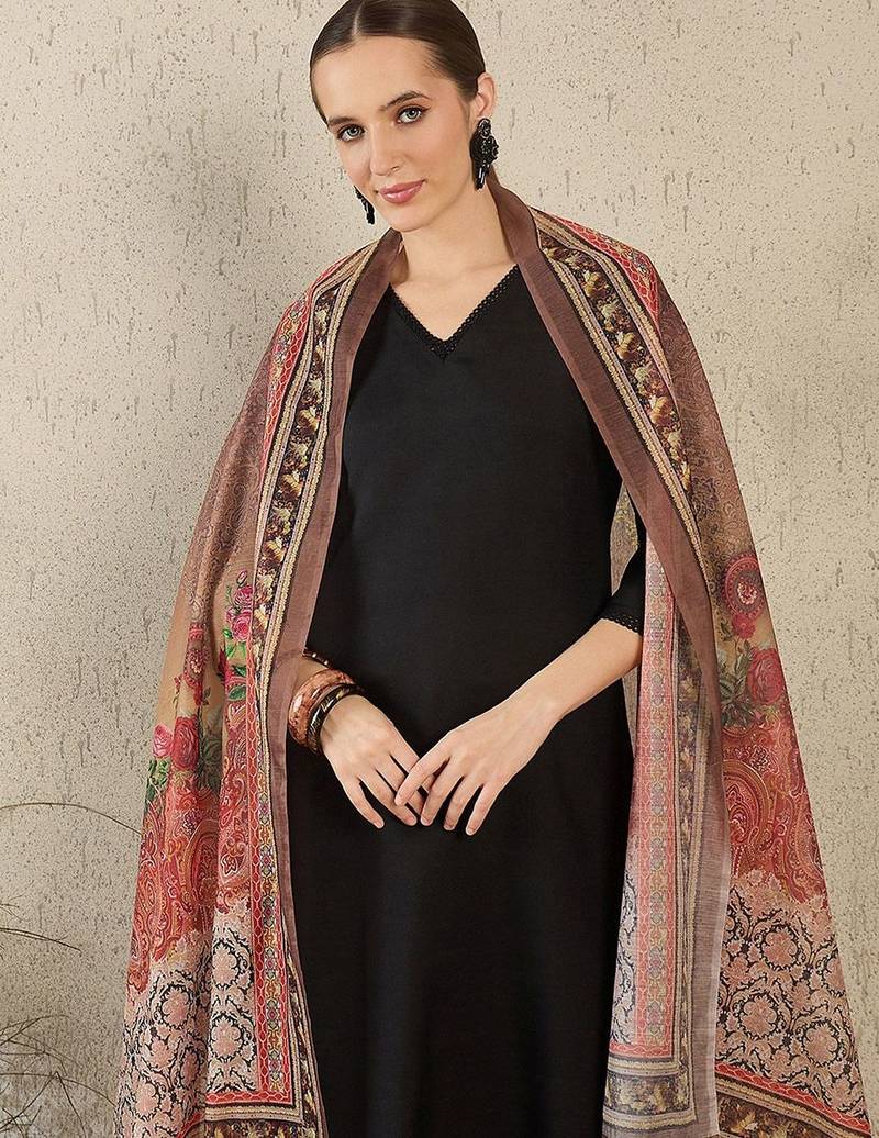 V-Neck A-Line Kurta With Trousers & Dupatta