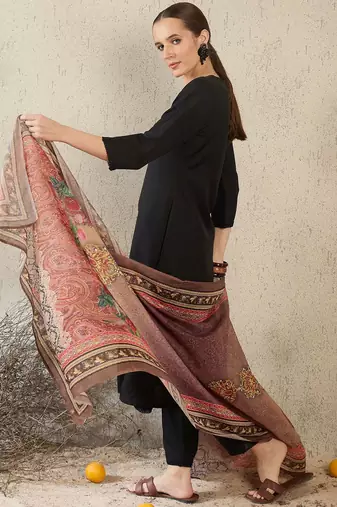 V-Neck A-Line Kurta With Trousers & Dupatta